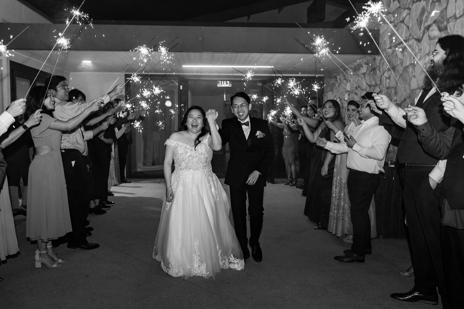 black and white newlywed sendoff pictures