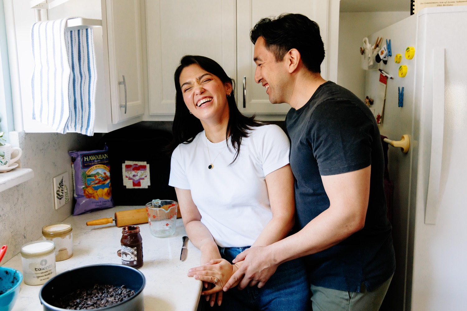 engagement photos in the kitchen