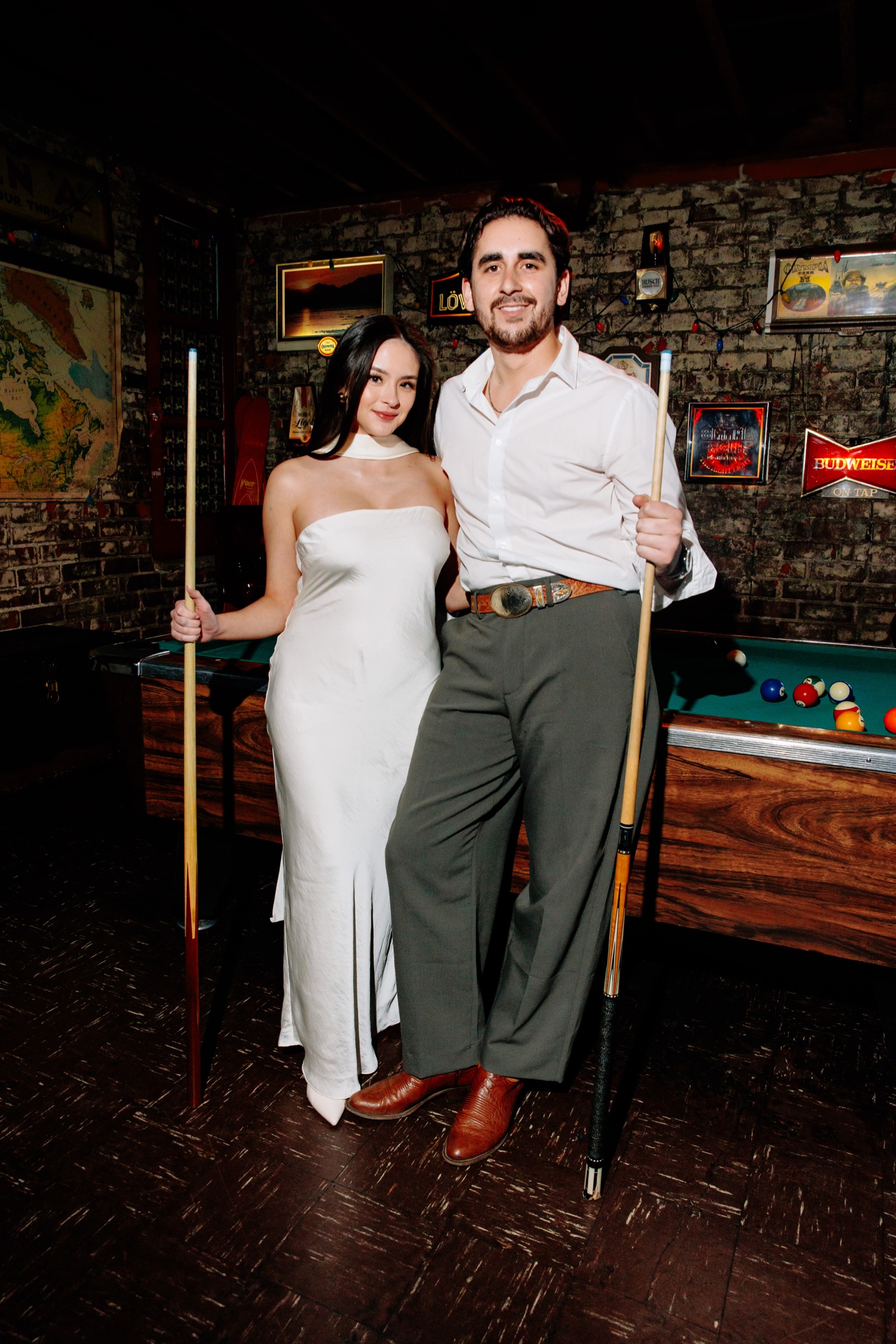 playing pool engagement photos