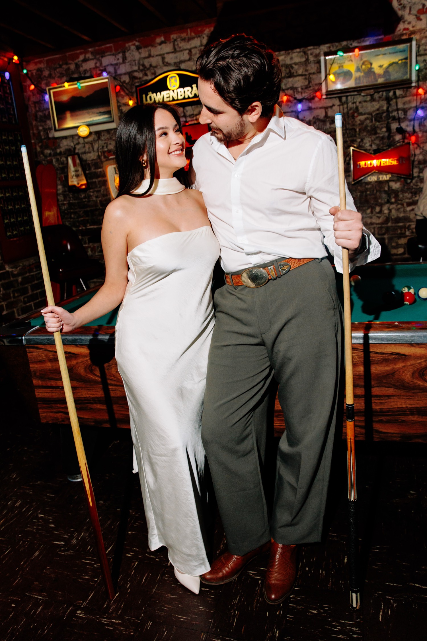 playing pool engagement photos