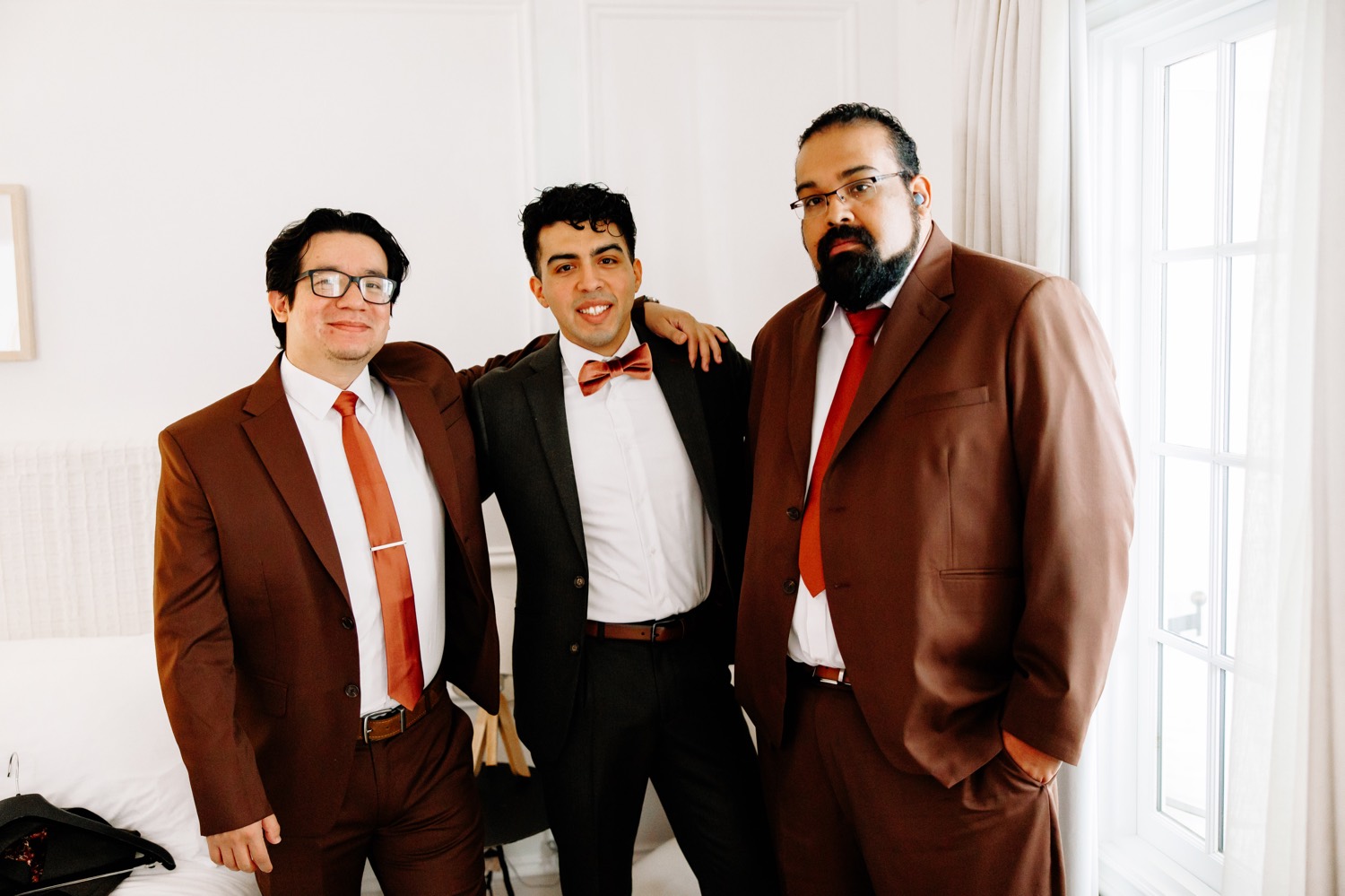 rust, dark orange, burnt orange suits