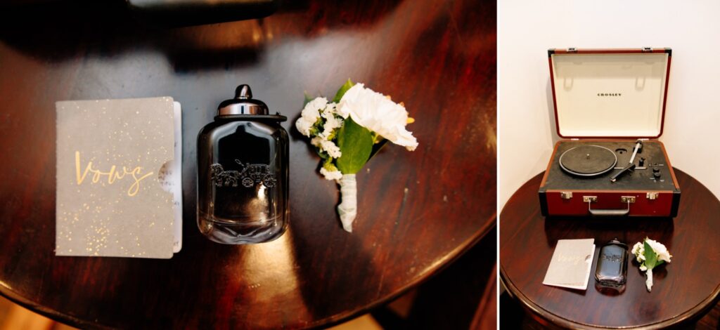 Detail shot of groom accessories at a fall wedding in SoCal