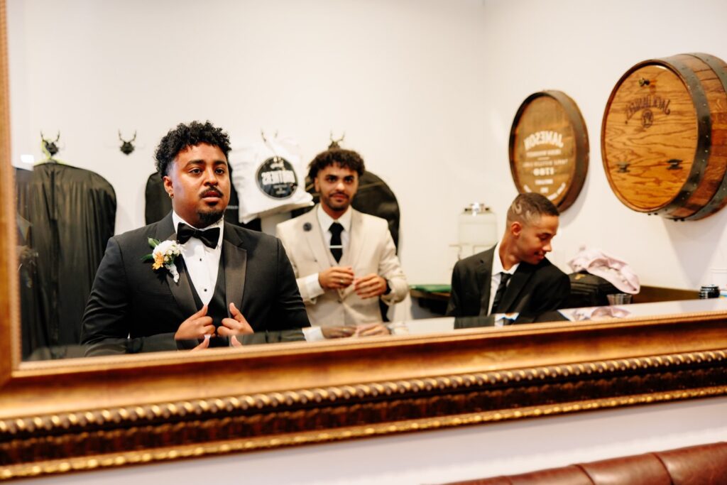 groom getting ready at a fall wedding in SoCal